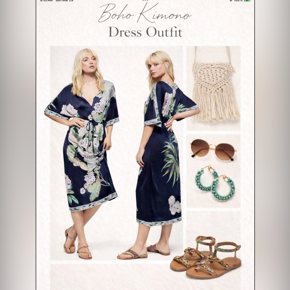 Free People Hibiscus Garden kimono sleeves Midi Dress Size M- boho,y2K, HIPPIE